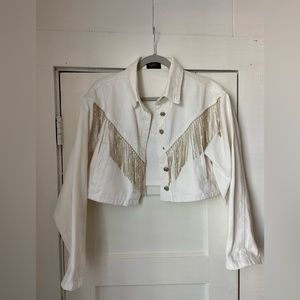 White denim fringe jacket size L